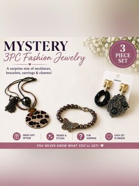 Mystery 3pc Mixed Fashion Jewelry Lot - Multicolor Beads & Charms
